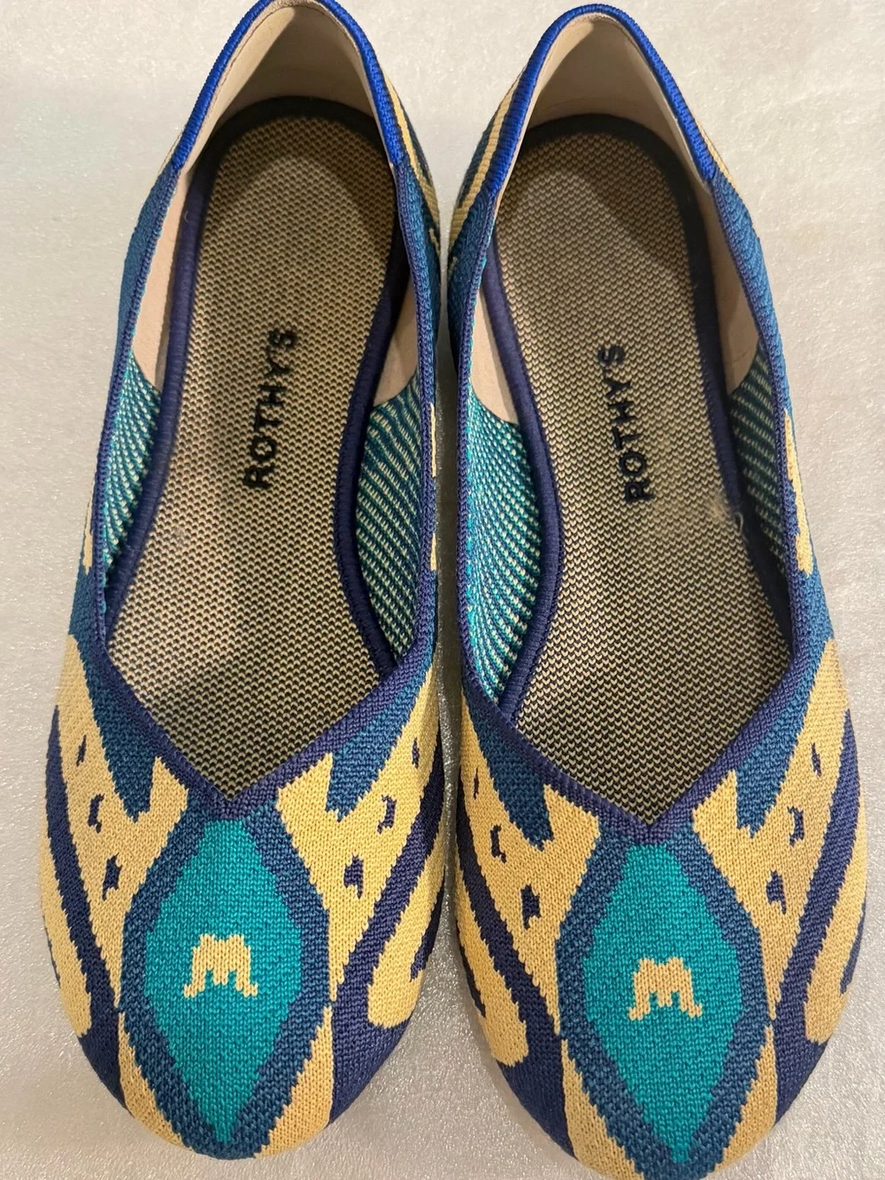 ROTHY'S the Moroccan Women's Blue ballet Teal Patterned Slip-On Flats